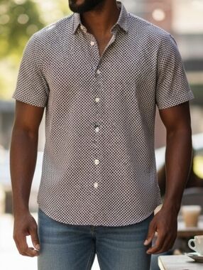 Denim & Flower Men's Short-Sleeve Button-Down in Red & White Micro Dot Slim Fit